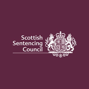 Scottish Sentencing Council crest in white on claret background.