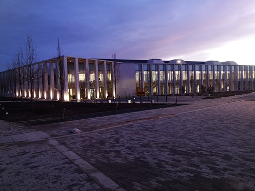 Image of the justice cemtra at night