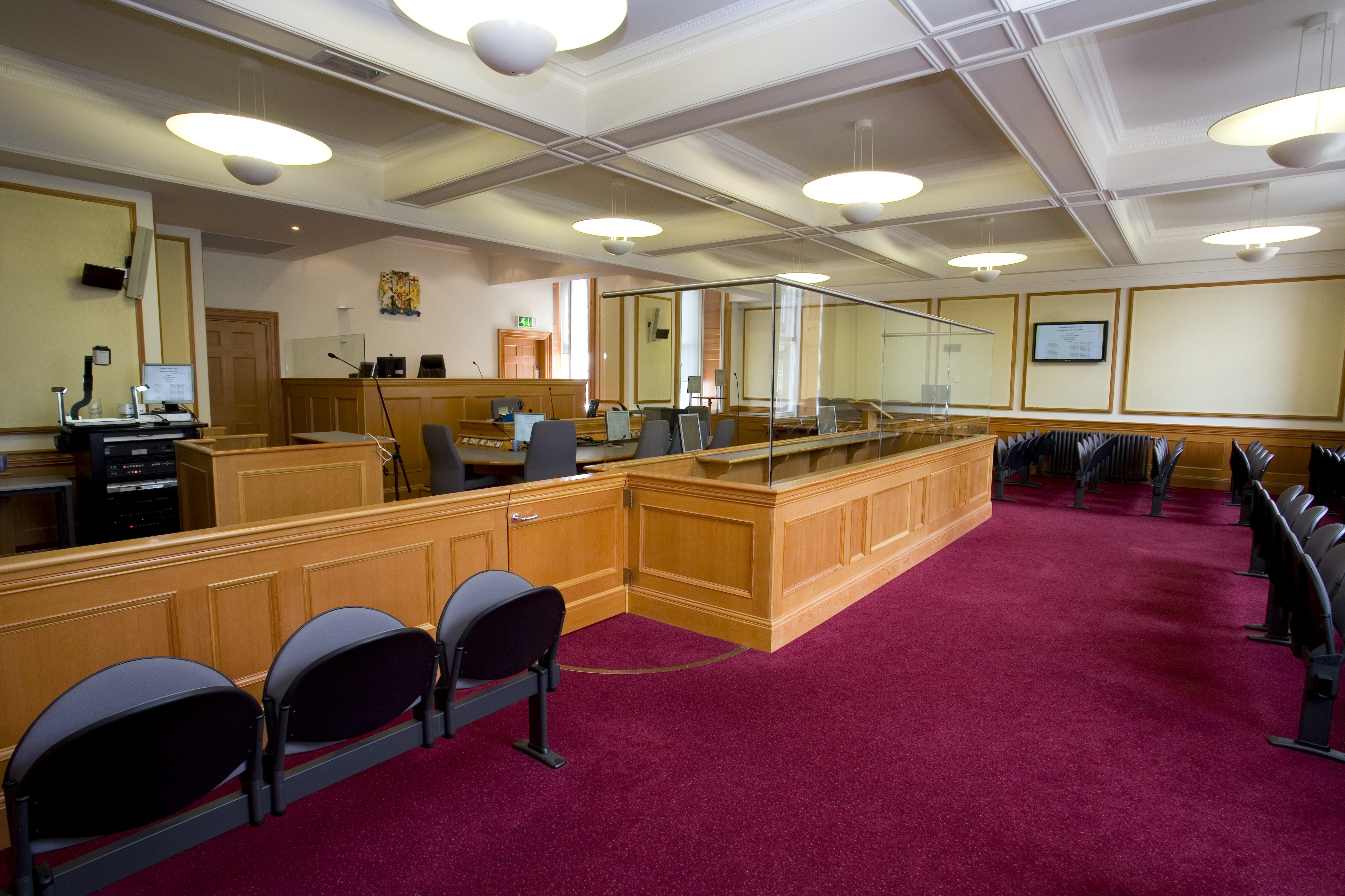 empty Aberdeen Sheriff Court courtroom